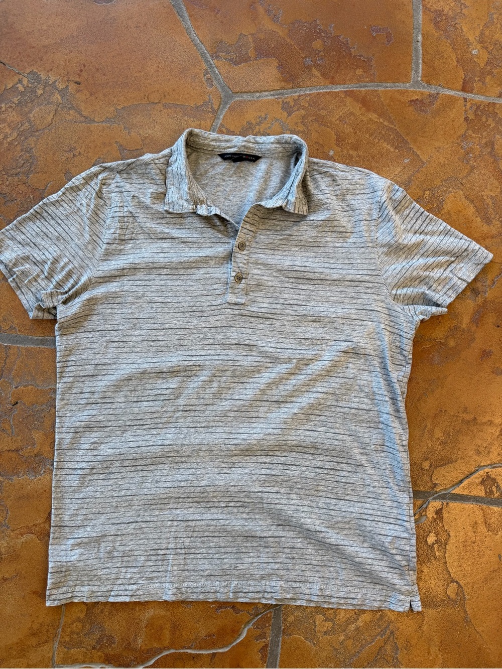 John Varvatos Men's Regular Gray Striped Cotton Short Sleeve Polo Shirt M